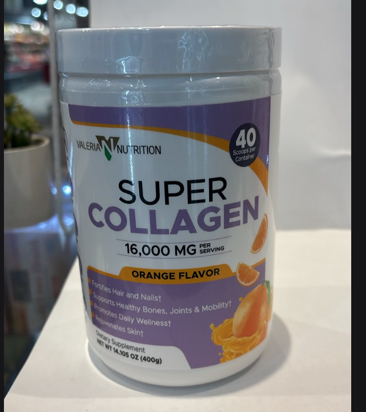 Super Colágeno 16,000 mg Valeria Nutrition sabor China (Naranja), polvo 400 g