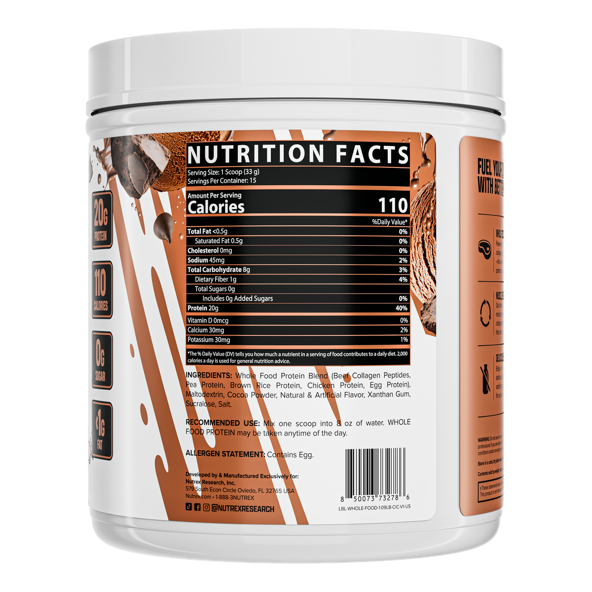 Proteína Nutrex Whole Food Protein Chocolate Ice Cream 15 porciones