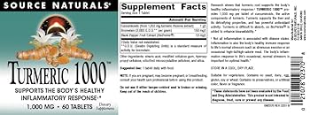 Turmeric 1000 mg – 60 Cap de Source Naturals — etiqueta con los ingredientes