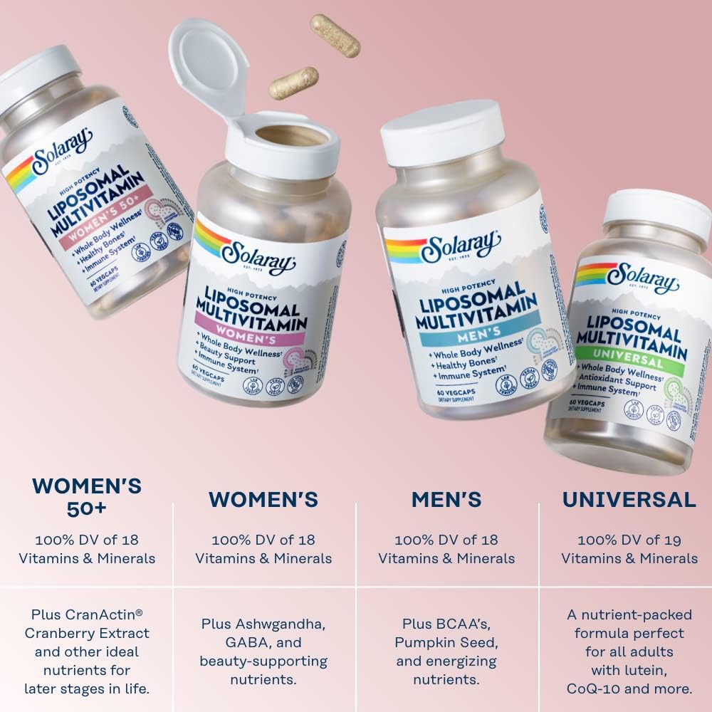Multivitamínico Liposomal Solaray para Mujer 50+, 60 Cápsulas de Nature's Supplements — etiqueta con los ingredientes