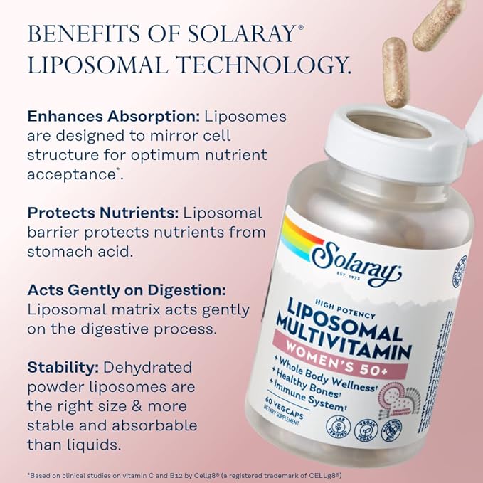 Multivitamínico Liposomal Solaray para Mujer 50+, 60 Cápsulas de Nature's Supplements — vista posterior del envase