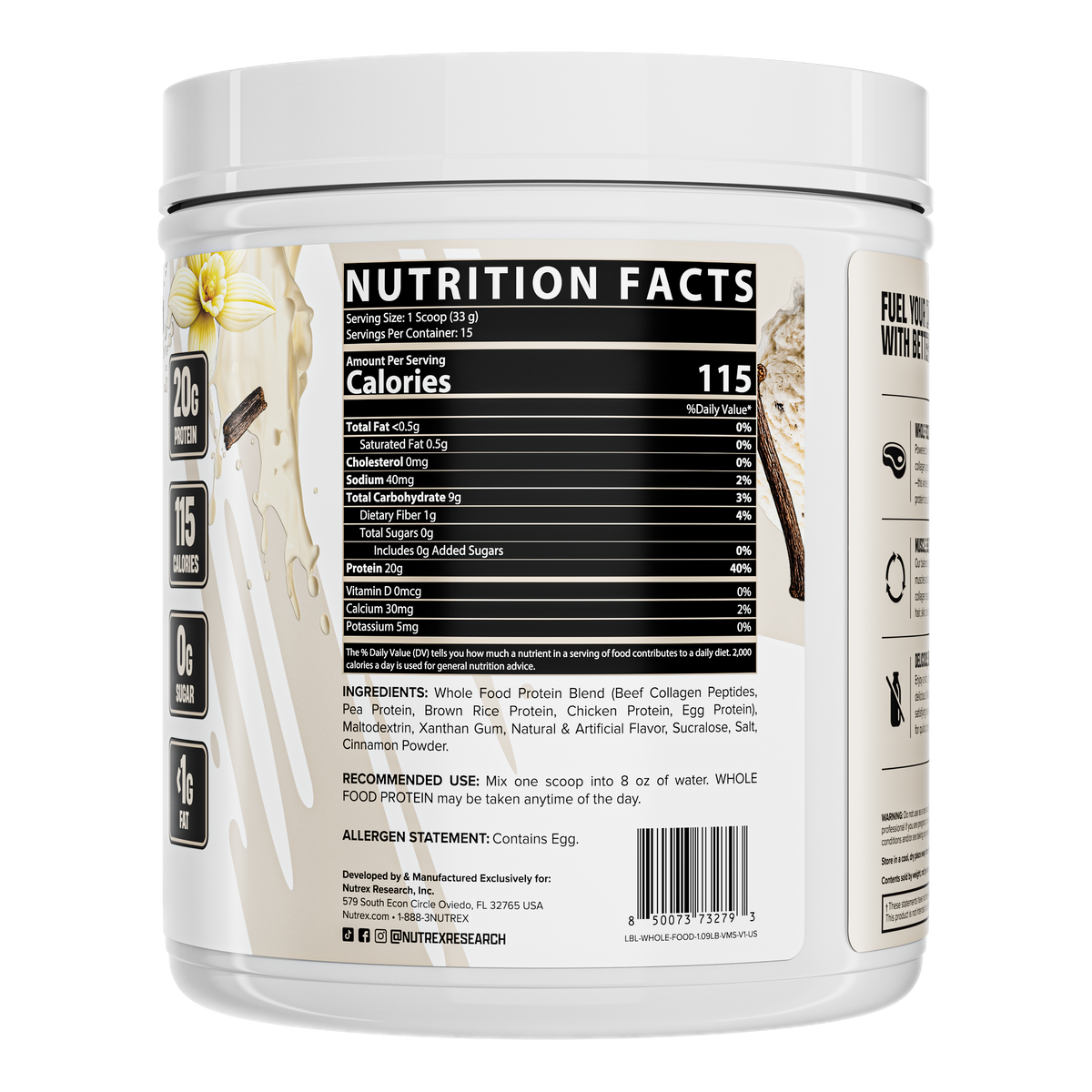 Proteína Nutrex Whole Food Protein Vanilla Milkshake 15 porciones