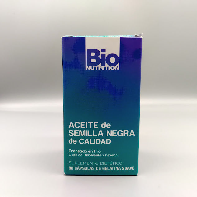 Bio Nutrition aceite de semilla negra 1000 mg 90 softgels prensado en frío — etiqueta con los ingredientes