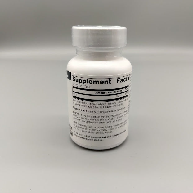 Niacina Vitamina B3 100 mg Source Naturals, 100 Tabletas — etiqueta con los ingredientes
