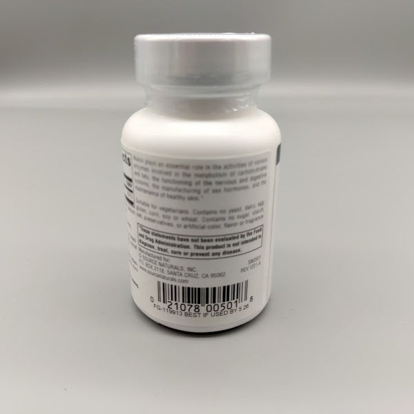 Niacina Vitamina B3 100 mg Source Naturals, 100 Tabletas — vista posterior del envase