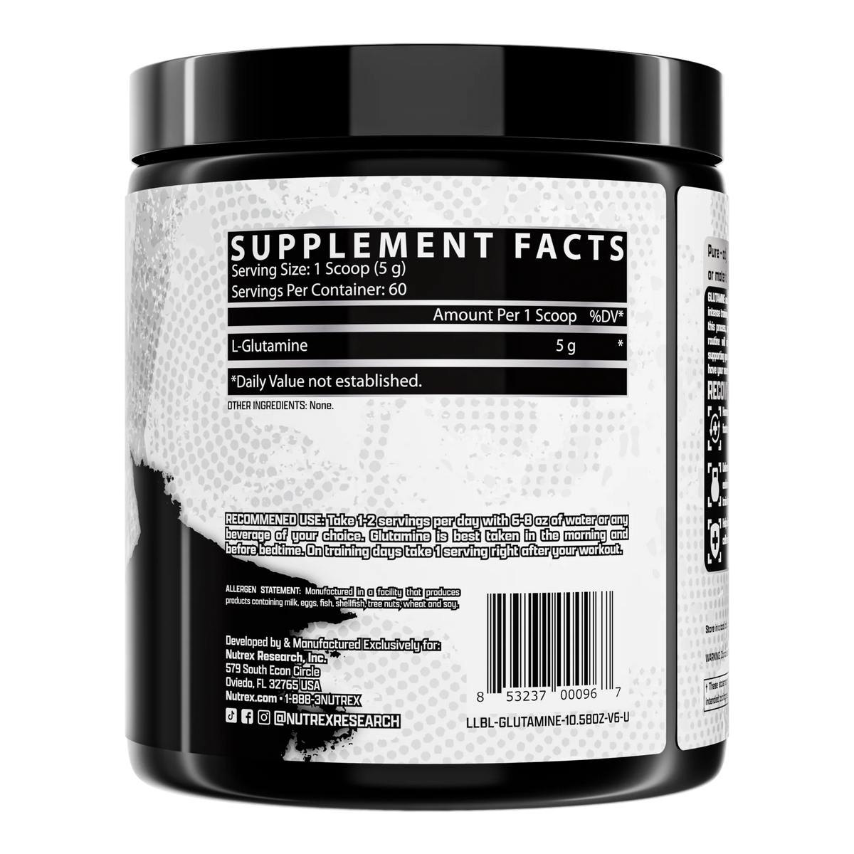 Nutrex Glutamine Pure - Unflavored - 60 Servings — vista posterior