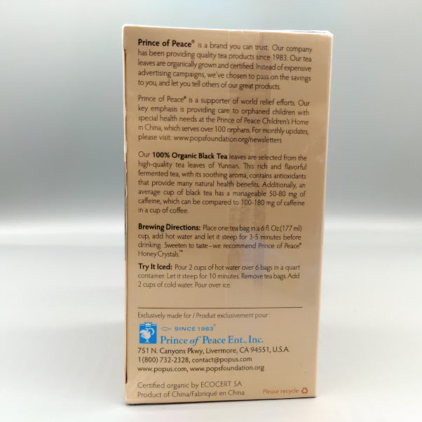 Té Negro Orgánico Prince of Peace 20 Bolsitas para Energía