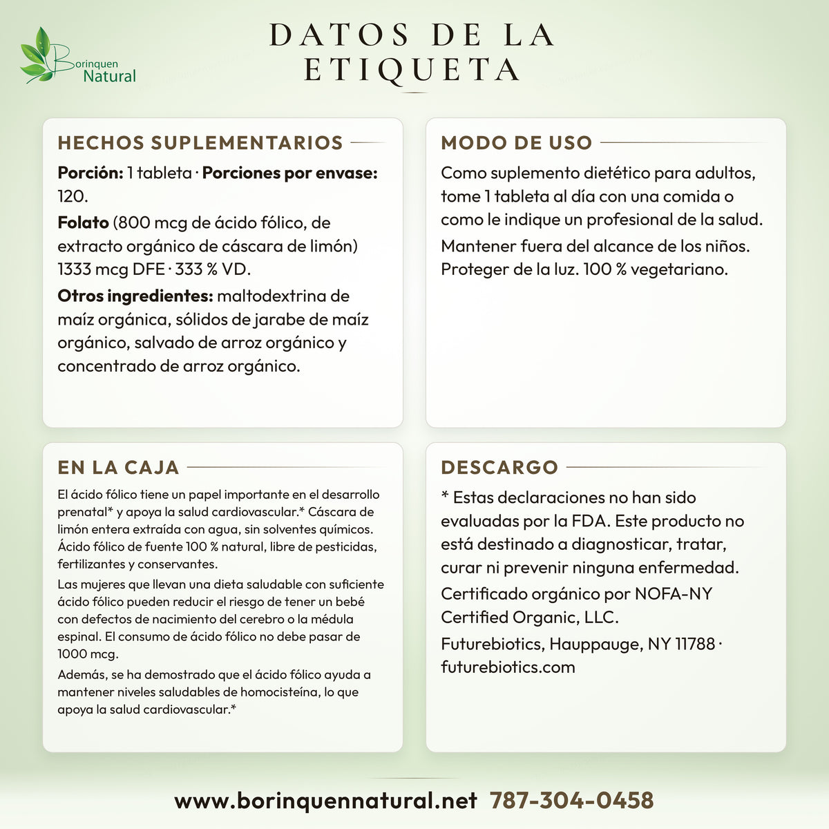 Datos de la etiqueta del ácido fólico de Futurebiotics: hechos suplementarios, uso y lo que dice la caja