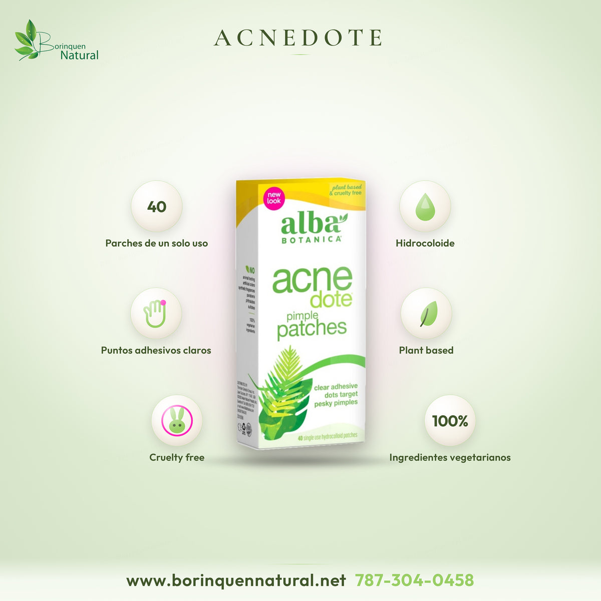 Parches para granitos Acnedote de Alba Botanica, caja de 40 parches hidrocoloides transparentes de un solo uso