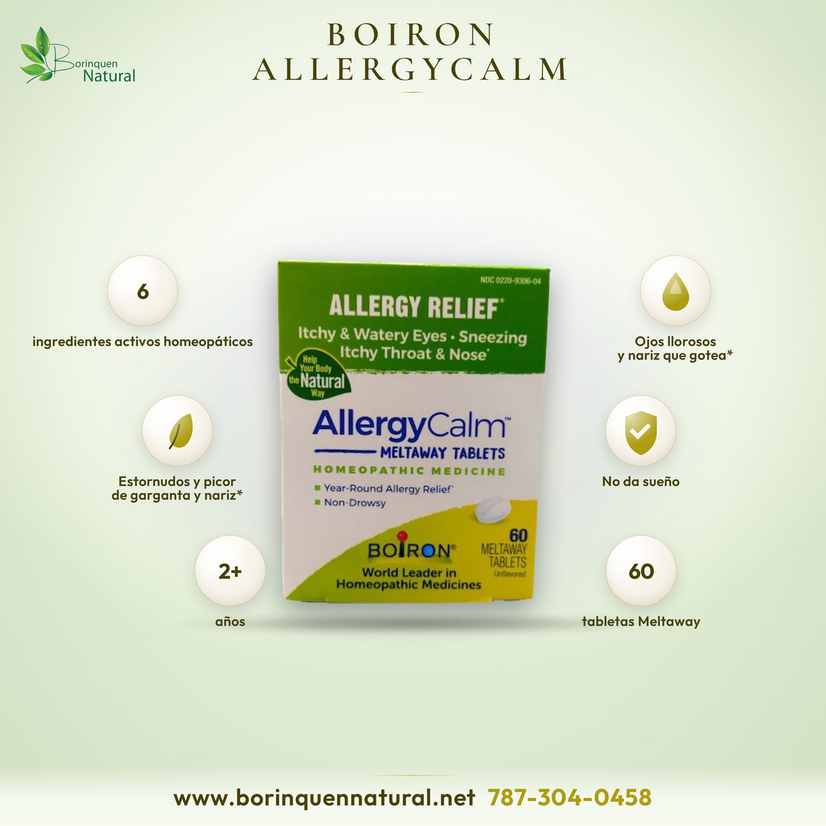 AllergyCalm de Boiron, tabletas homeopáticas para la alergia: ojos llorosos, estornudos y picor de garganta, caja de 60