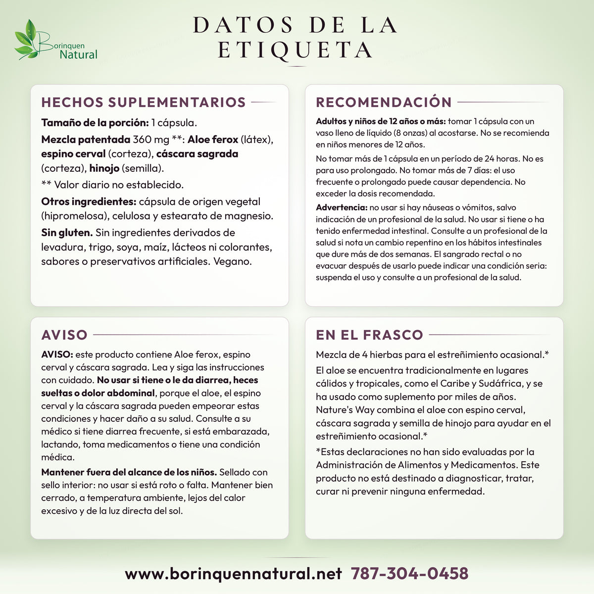 Datos de la etiqueta del AloeMaxLax de Nature's Way: hechos suplementarios, otros ingredientes, recomendación, advertencias y lo que dice el frasco