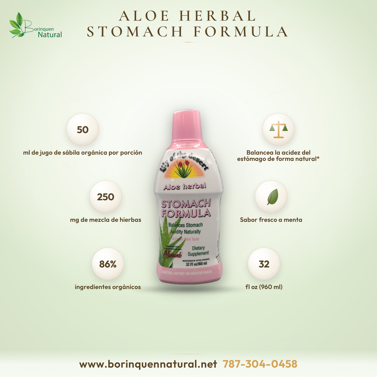 Aloe Herbal Stomach Formula de Lily of the Desert, jugo de sábila con hierbas que balancea la acidez, 32 fl oz