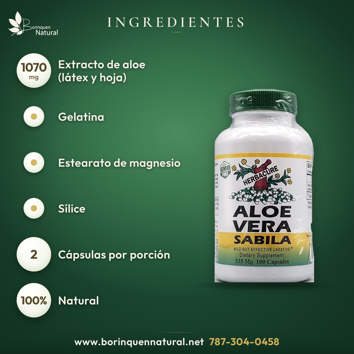 Ingredientes de las pastillas de sábila: 1070 mg de extracto de aloe (látex y hoja) por porción, gelatina y sílice