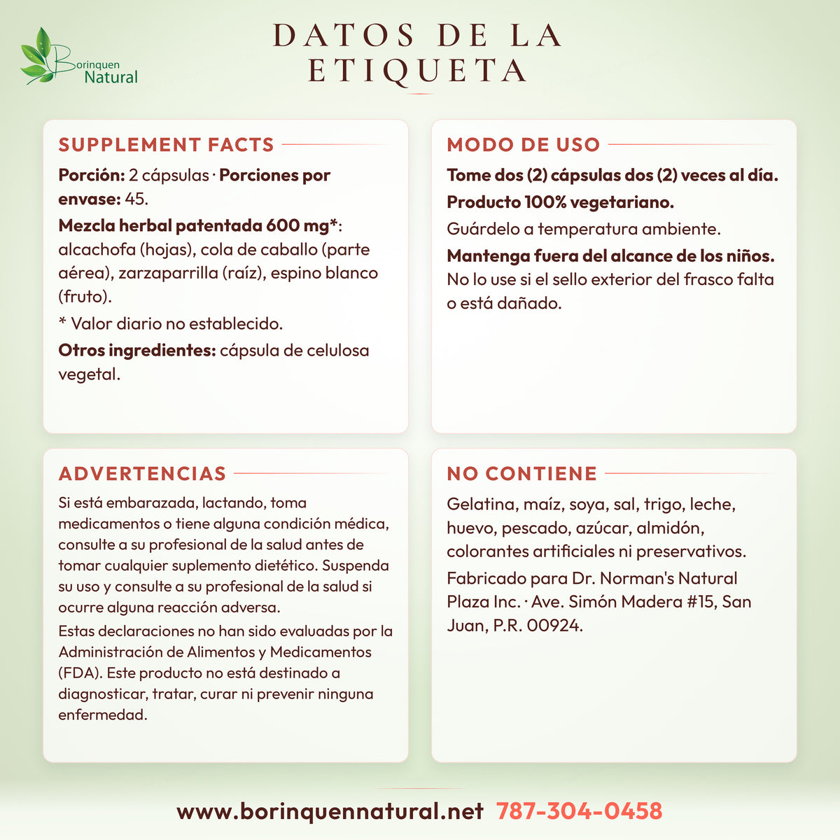 Datos de la etiqueta de Arterial Vascular: Supplement Facts, modo de uso, advertencias y lo que no contiene