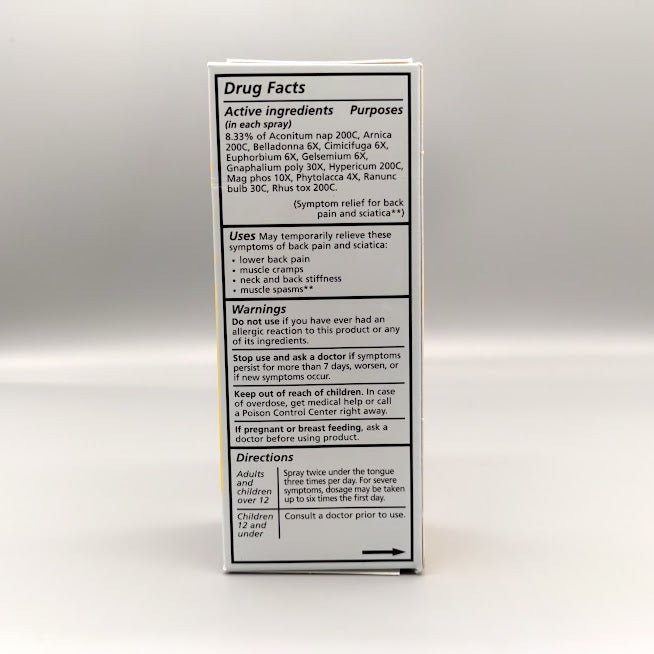 Back Pain + Sciatica - 1oz de Liddell Laboratories — etiqueta del producto