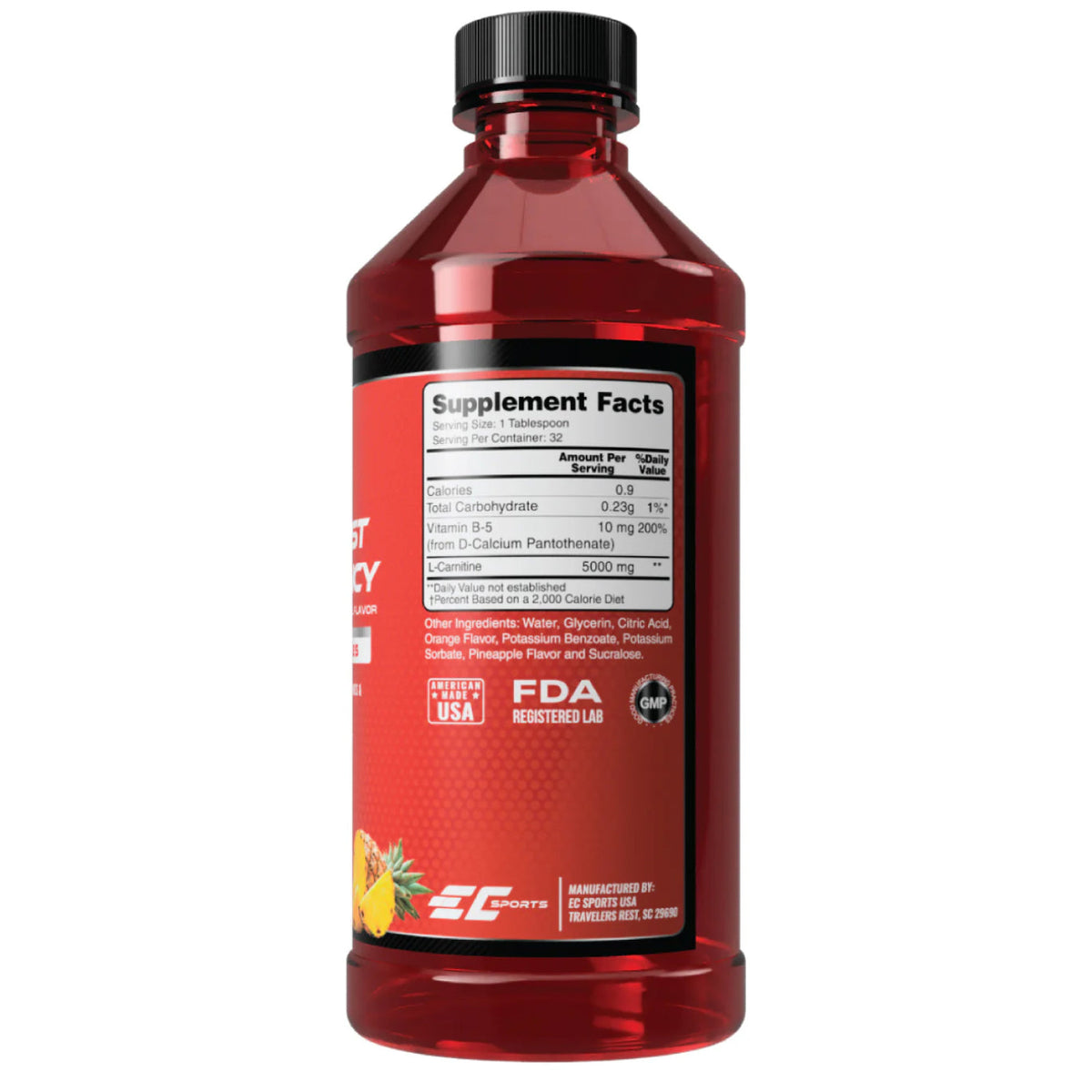 L-Carnitina líquida 5,000 mg Earth's Creation, 16 oz — etiqueta con los ingredientes