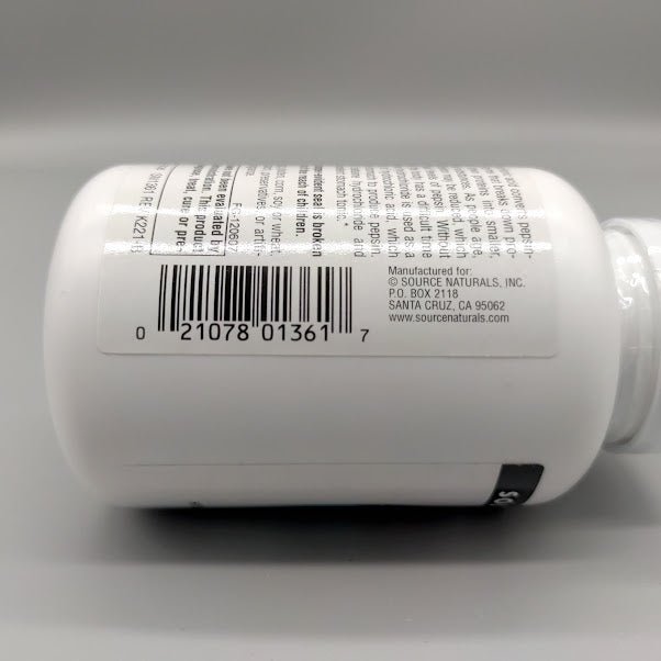 Betaína HCl 650 mg 90 Tabletas para Digestión de Proteínas — vista lateral