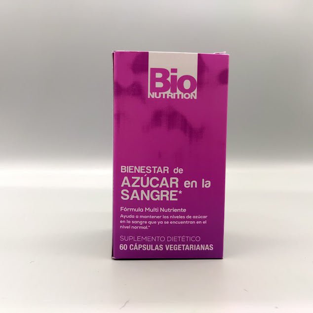 Bienestar del Azúcar en Sangre Bio Nutrition 60 cápsulas vegetarianas con cromo y canela — etiqueta con los ingredientes