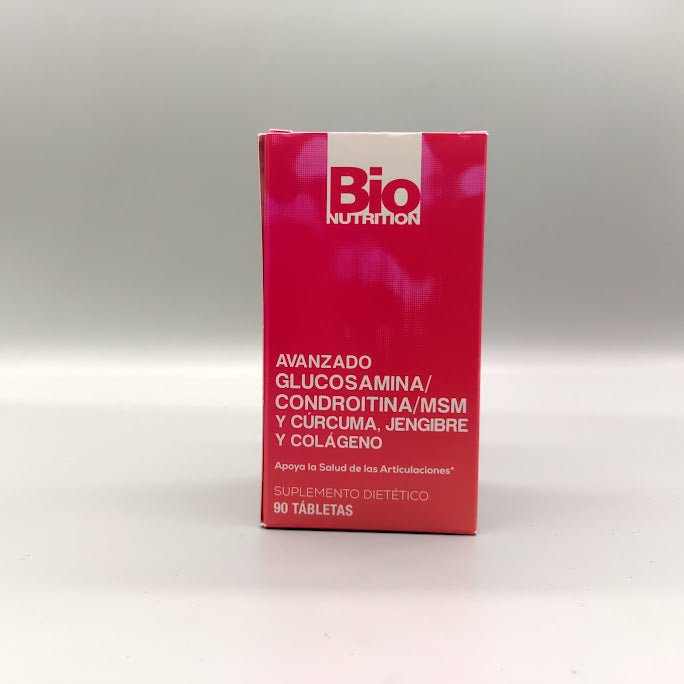 Bio Nutrition glucosamina condroitina MSM 90 tabletas — etiqueta con los ingredientes