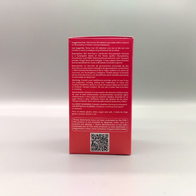 Bio Nutrition glucosamina condroitina MSM 90 tabletas — vista lateral
