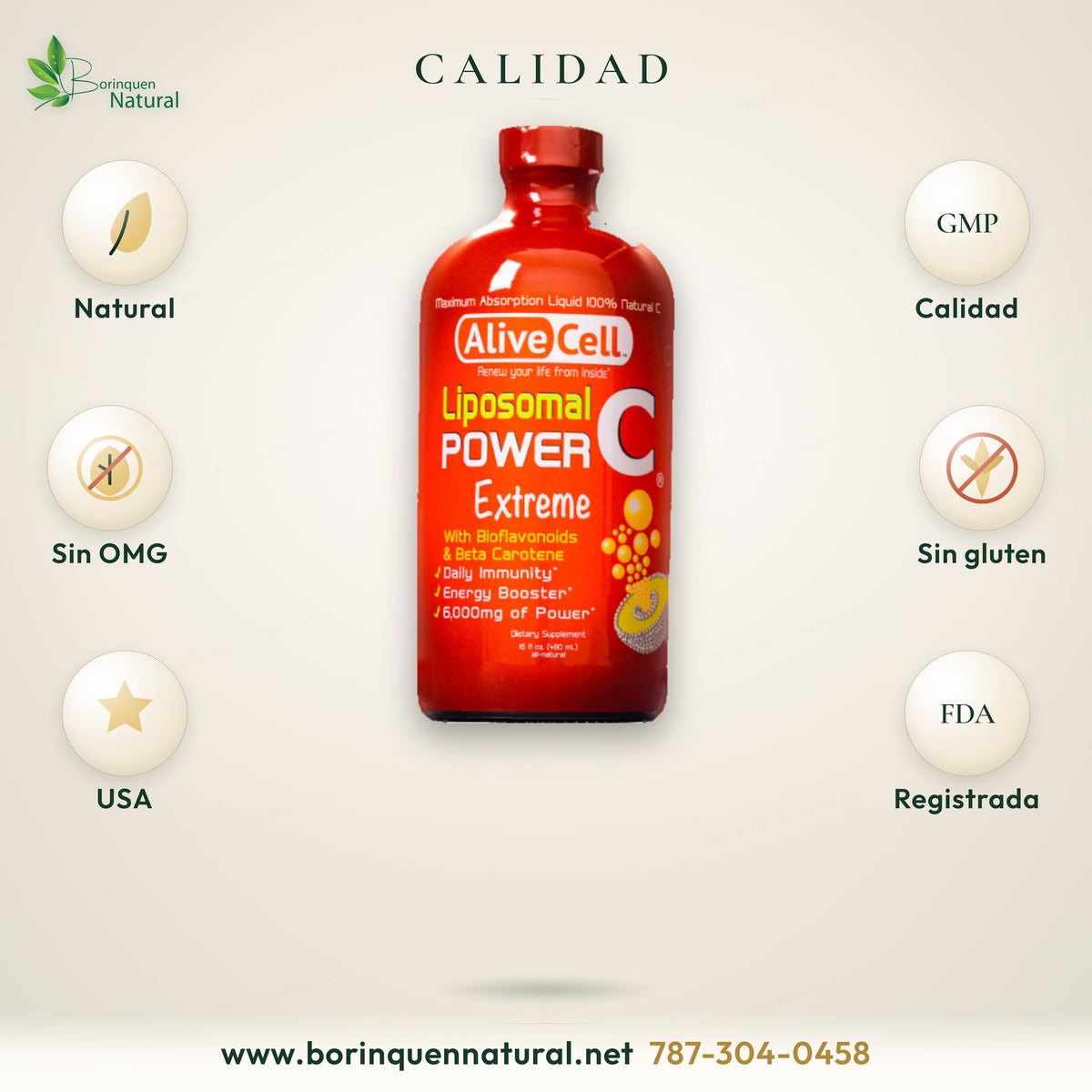 Power C vitamina C liposomal 16 oz — calidad: natural, sin OMG, GMP, sin gluten, instalación registrada FDA