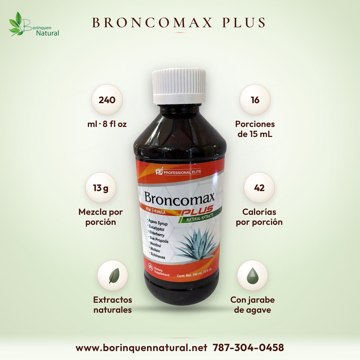 Broncomax Plus by Professional Elite, syrup supplement with agave, elderberry and mullein, 240 ml (8 fl oz) bottle