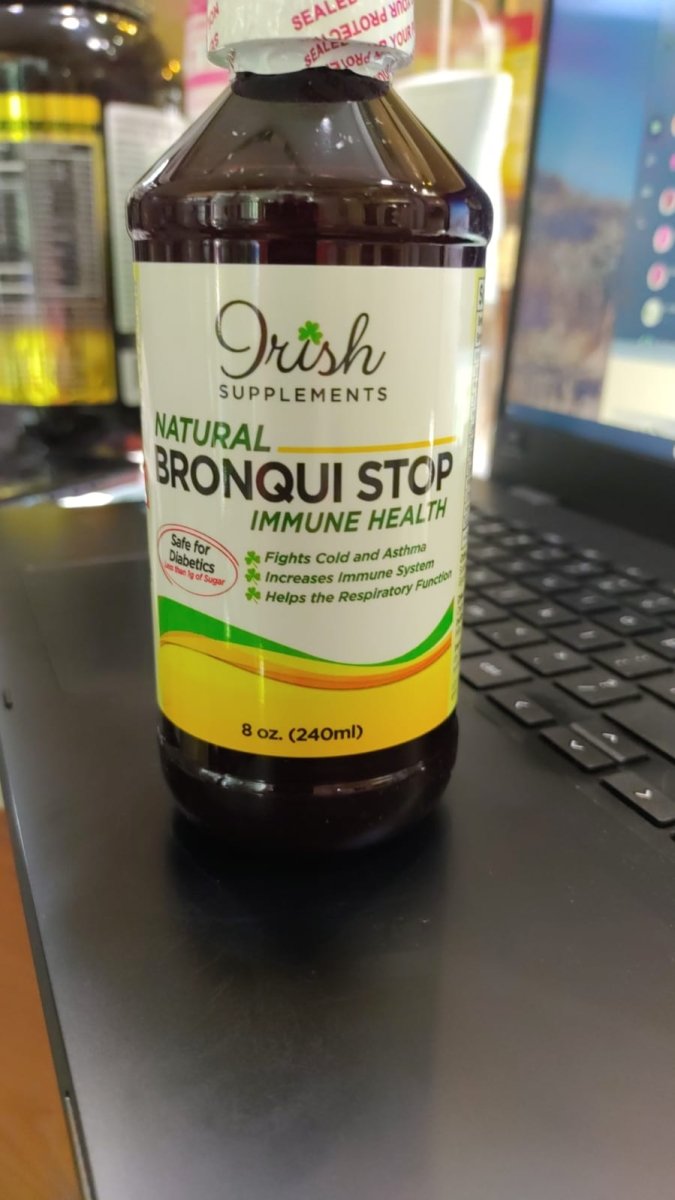 Bronqui Stop Jarabe 8 oz Irish: Miel, Mentol y Vitaminas A y D de Irish Supplements