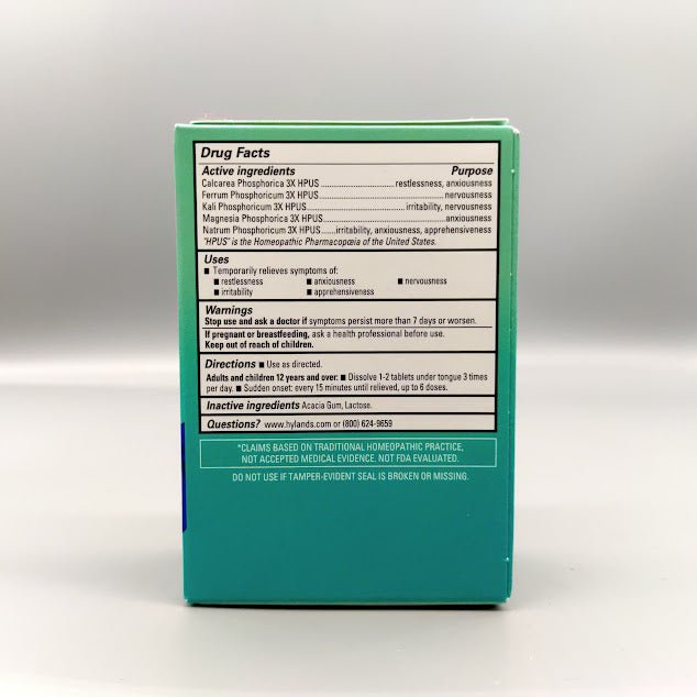 Calm 50 Tabletas, Suplemento para la Ansiedad y Estrés - Hyland's — etiqueta con los ingredientes