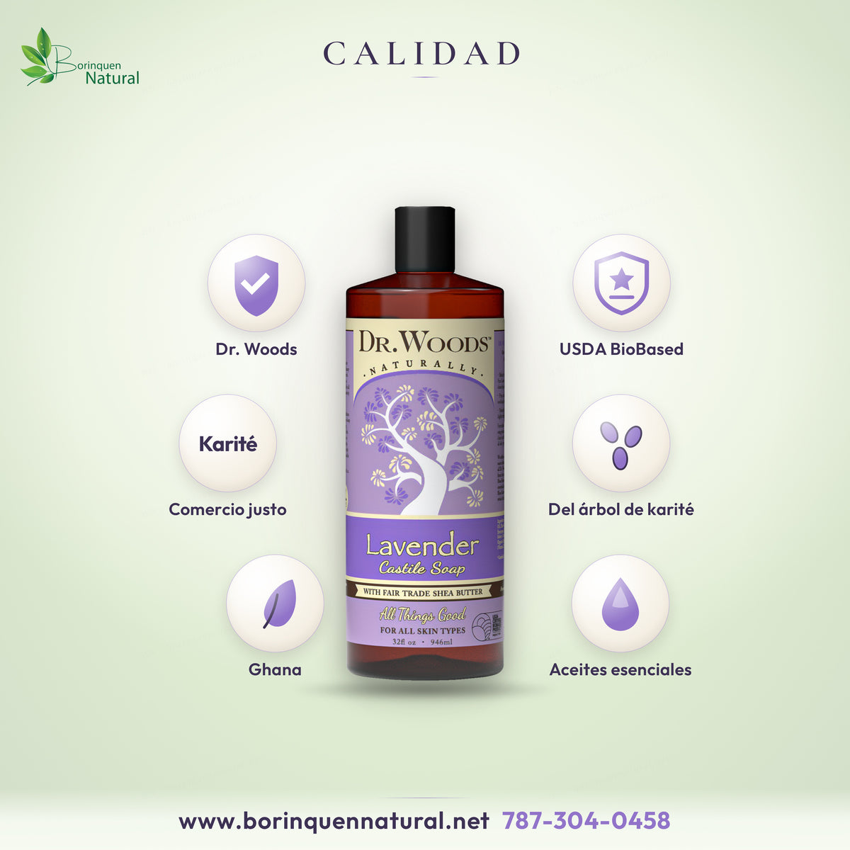 Jabón de Castilla de lavanda de Dr. Woods: manteca de karité de comercio justo del árbol de karité de Ghana, con sello USDA BioBased