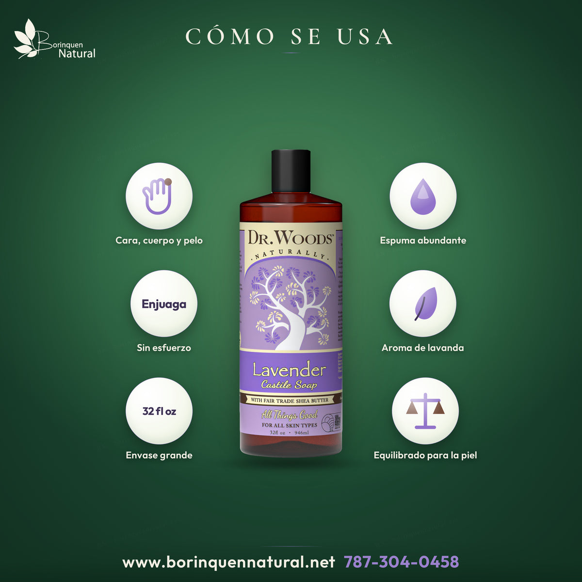 Modo de uso del jabón de Castilla de lavanda: sirve para cara, cuerpo y pelo, hace espuma abundante y se enjuaga fácil