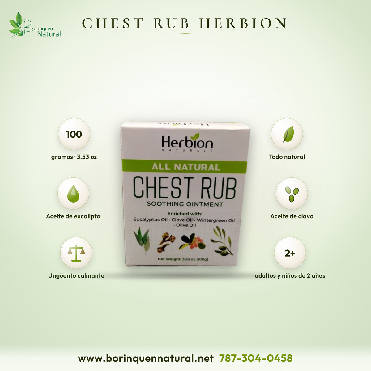 Chest Rub de Herbion Naturals, ungüento calmante para el pecho con aceite de eucalipto, clavo y gaulteria, 3.53 oz