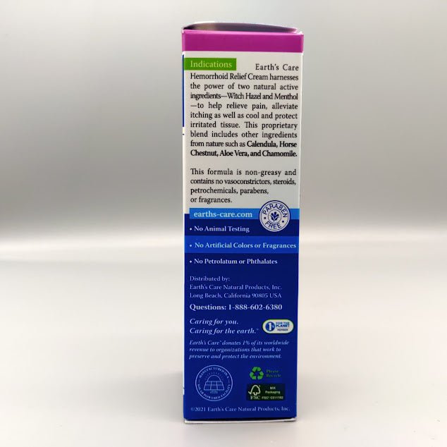 Crema para Hemorroides - Hemorrhoid Relief Cream 1 Oz de Earths Care — vista posterior del envase