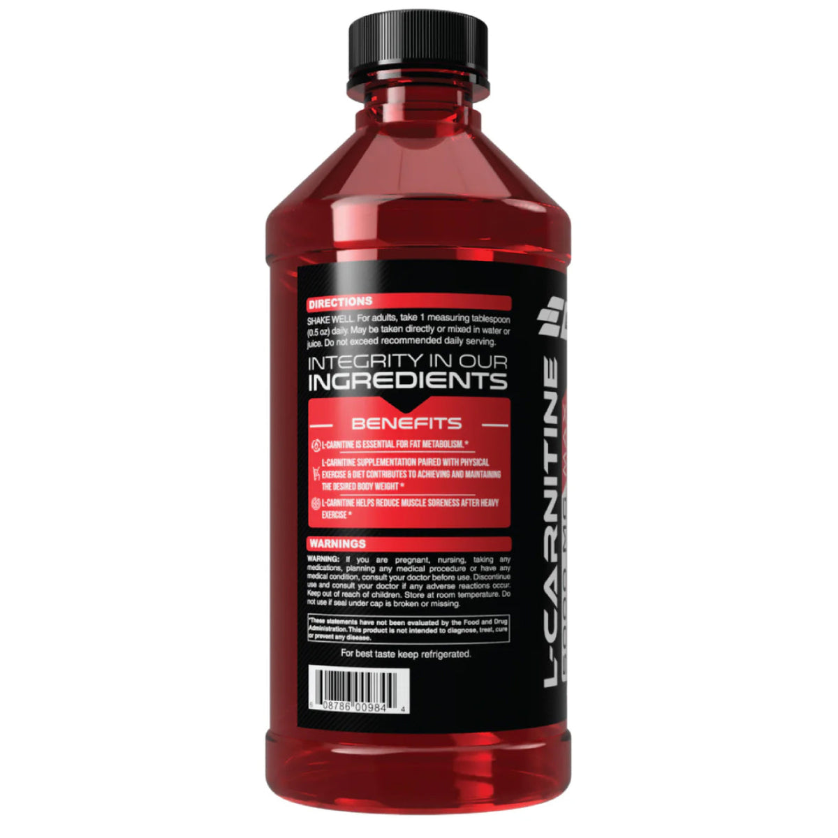 L-Carnitina líquida 5,000 mg Earth's Creation, 16 oz — vista posterior del envase