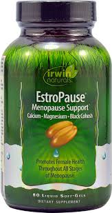 EstroPause Irwin Naturals Menopause Support 80 liquid soft-gels, calcio magnesio black cohosh (foto de archivo)