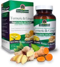 Turmeric & Ginger – 90 cápsulas de Nature's Answer — etiqueta con los ingredientes (foto de archivo)