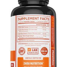 Cúrcuma con Jengibre y BioPerine Zhou 1.650 mg, 90 Cápsulas Veganas — etiqueta con los ingredientes