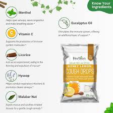 Sugar Free Cough Drops Sabor Miel Limón – 25 pastillas de Herbion Naturals — etiqueta del producto