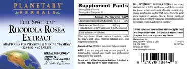 Aumenta tu energía y concentración con Rhodiola Rosea de Planetary Herbals — etiqueta del producto