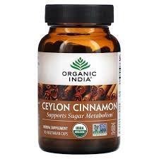 Canela de Ceilán Orgánica Organic India para el Azúcar, 90 Cápsulas