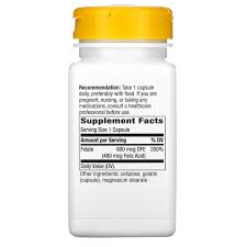 Folic Acid 800 mcg 100 cápsulas de Nature's Way — etiqueta con los ingredientes