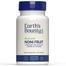 Hawaiian Noni 60 cápsulas – Earth’s Bounty de Earth'd Bounty — etiqueta con los ingredientes (foto de archivo)