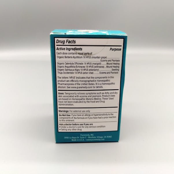 Alivio Eccema y Psoriasis: Pomada Natural en Puerto Rico — etiqueta con los ingredientes