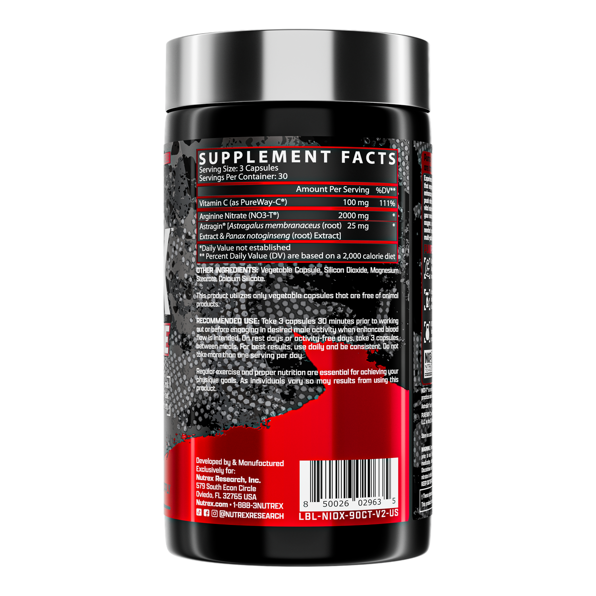 NIOX Óxido Nítrico 2,000 mg Nutrex para Pre-Entreno, 90 Cápsulas