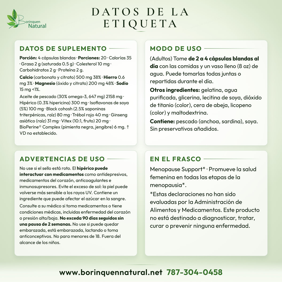 Datos de la etiqueta de EstroPause Irwin Naturals: datos de suplemento, modo de uso, otros ingredientes, alérgenos y advertencias