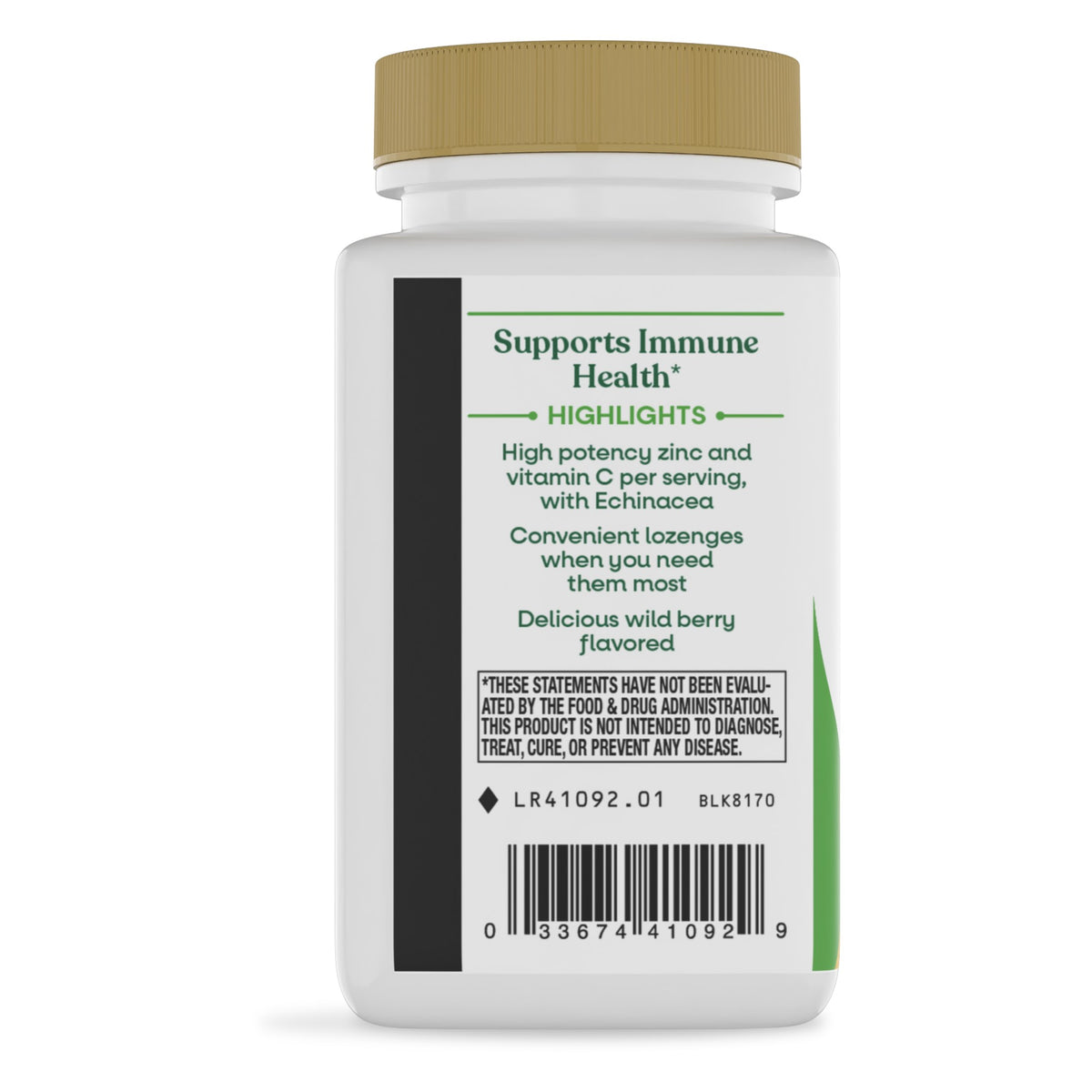 Zinc con Vitamina C y Equinácea de Nature's Way: etiqueta del envase, lateral con el código de barras
