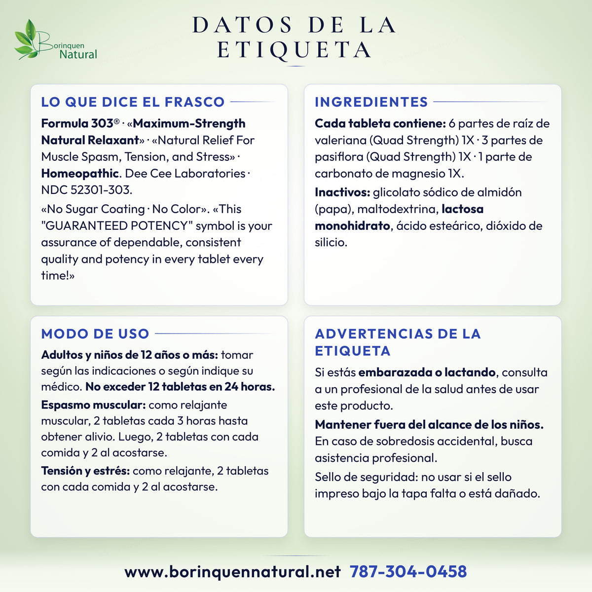 Datos de la etiqueta de Formula 303: lo que dice el frasco, ingredientes activos e inactivos, modo de uso y advertencias