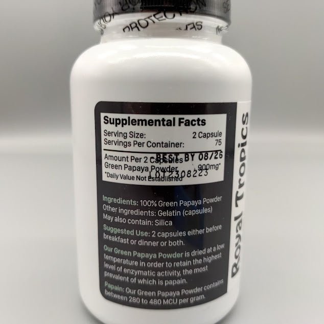 Green Papaya Digestive Enzymes 150 Caps de Royal Tropics — etiqueta del producto (foto de archivo)