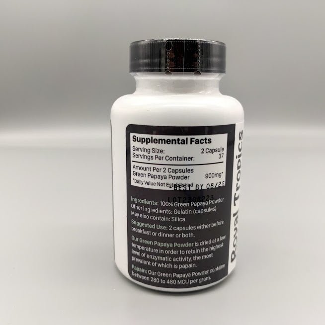 Green Papaya Digestive Enzymes 75 capsule de Royal Tropics — etiqueta del producto