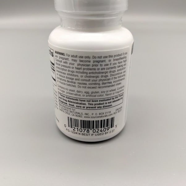 Huperzine A for learning and memory 100 MCG 60 T de Source Naturals — vista posterior del envase