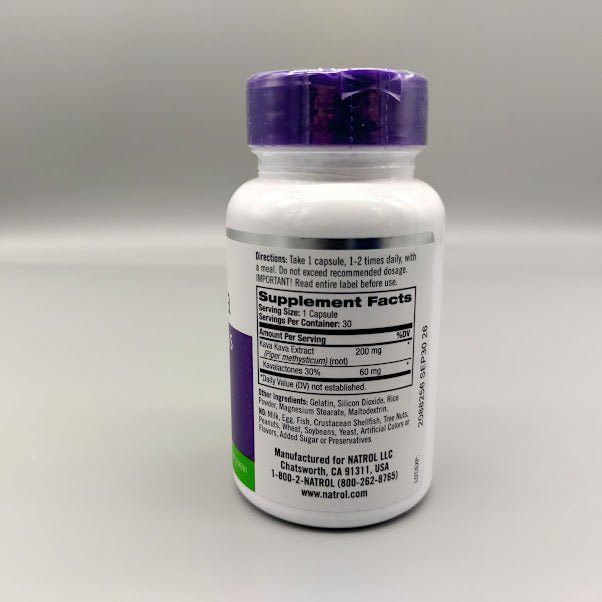 Alivia la Ansiedad y el Estrés con Kava Kava 200MG de Natrol — etiqueta del producto